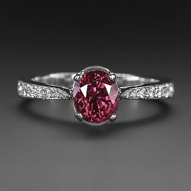 affordable engagement rings -1.5ct RUBY DIAMOND 18k ENGAGEMENT RING NATURAL WHITE GOLD COCKTAIL OVAL CLASSIC