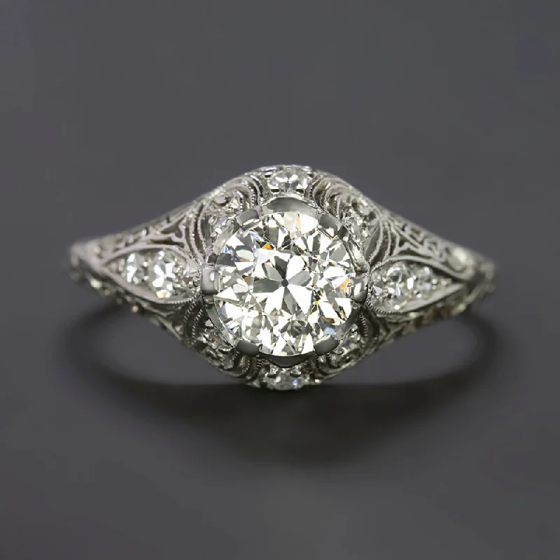 oval engagement rings -1.04ct OLD EUROPEAN CUT DIAMOND ENGAGEMENT RING GIA CERTIFIED FILIGREE VINTAGE