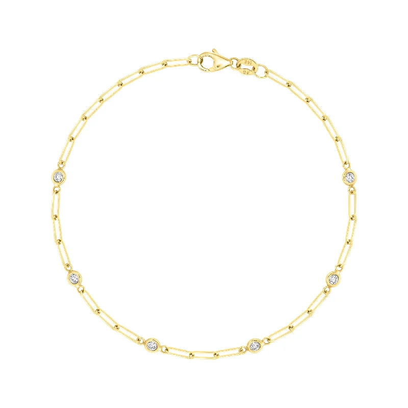 Ladies bracelets etched charm -14k Yellow Gold and Diamond Paperclip Chain Bracelet