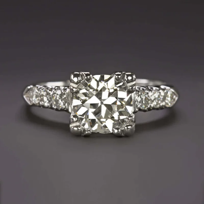 sustainable engagement rings -1.59ct H-I SI2 OLD EUROPEAN CUT DIAMOND ENGAGEMENT RING PLATINUM VINTAGE ESTATE