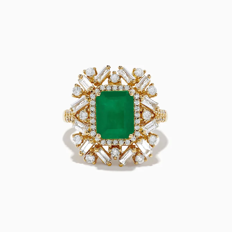 ladies rings pave-Brasilica 14K Yellow Gold Emerald and Diamond Ring