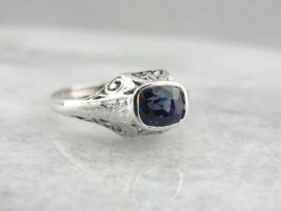 vintage diamond engagement rings -Art Deco Fine Sapphire Engagement Ring