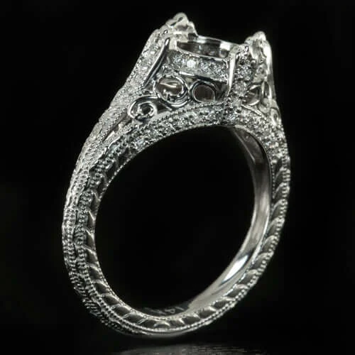 non-traditional engagement rings -VINTAGE STYLE DIAMOND SEMI MOUNT ENGAGEMENT RING 8mm ROUND SETTING FILIGREE