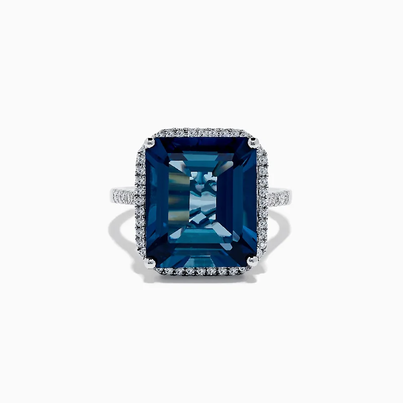 ladies rings opal-Ocean Bleu 14K White Gold Blue Topaz and Diamond Ring