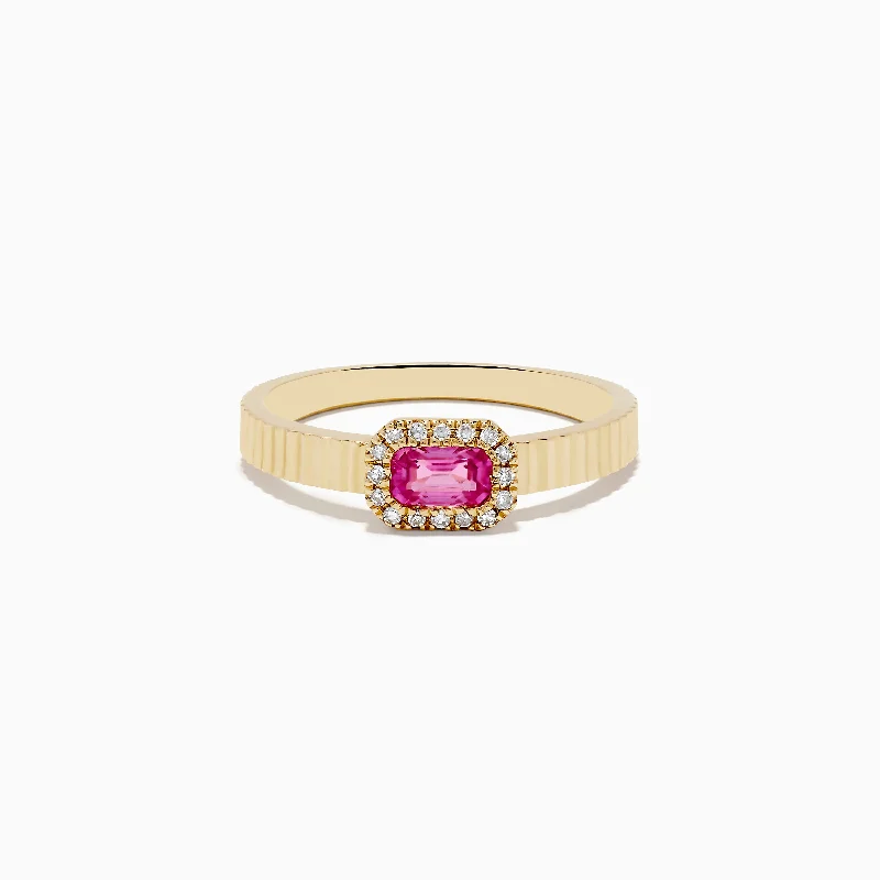 ladies rings oval-14K Yellow Gold Pink Sapphire and Diamond Ring