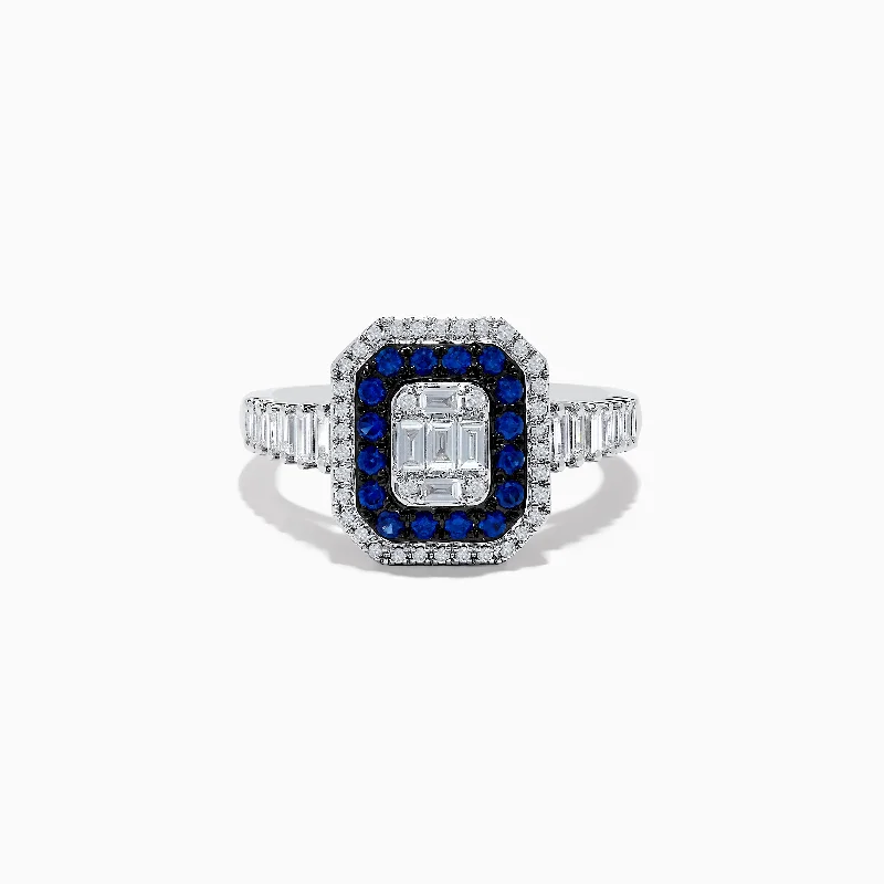 ladies rings eco friendly-Royale Bleu 14K White Gold Blue Sapphire and Diamond Ring