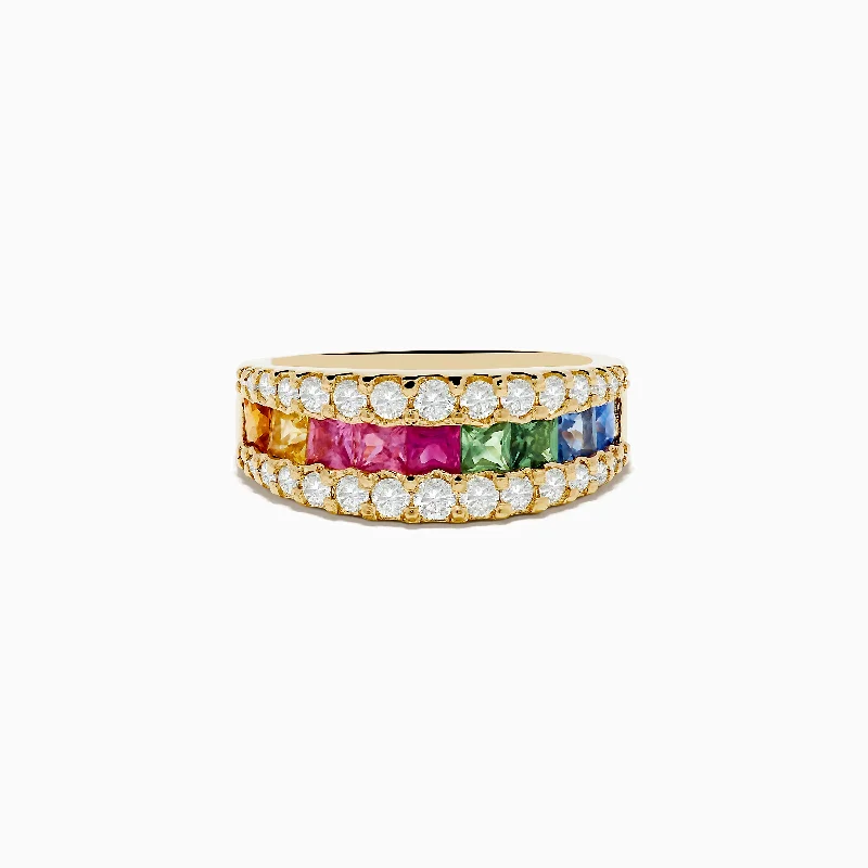 ladies rings eternity-Watercolors 14K Yellow Gold Multi Color Sapphire and Diamond Ring