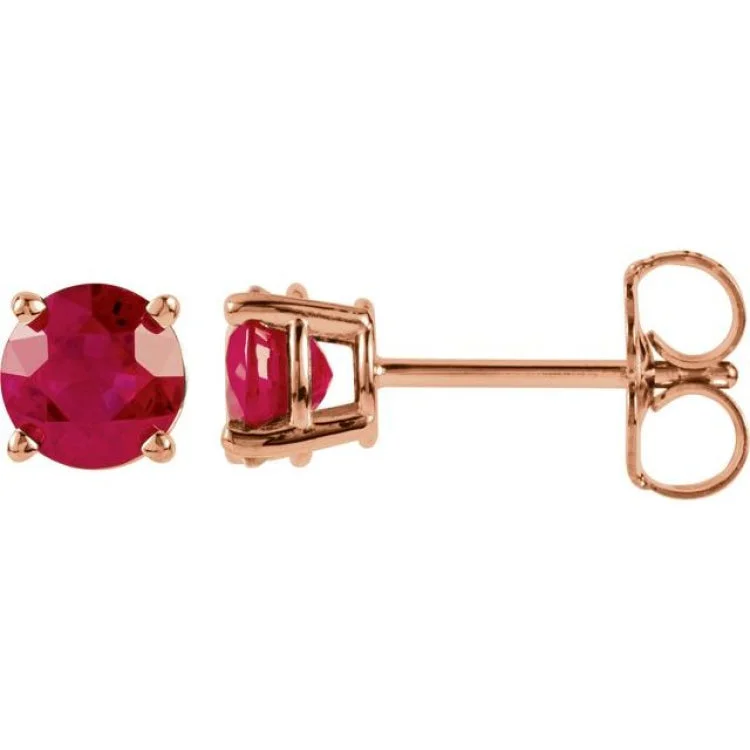 ladies earrings symmetrical-14K Rose 5 mm Natural Ruby Stud Earrings