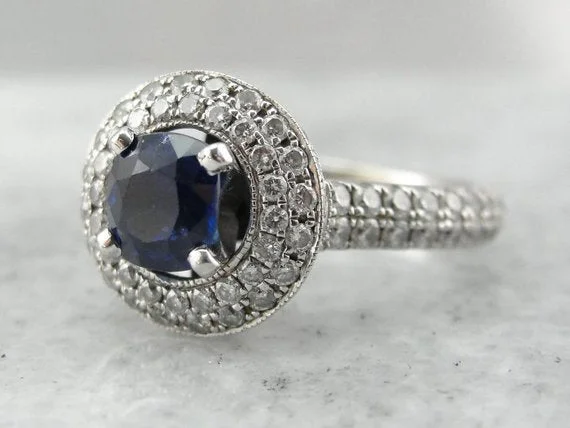 twisted band engagement rings -Contemporary Sapphire and Diamond Engagement Ring