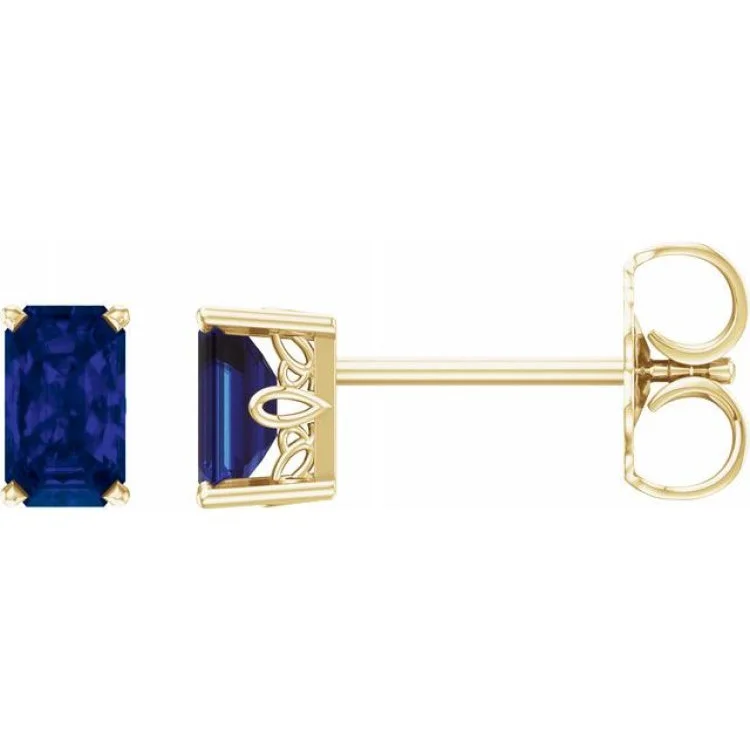 ladies earrings holder-14K Yellow Lab-Grown Blue Sapphire Earrings