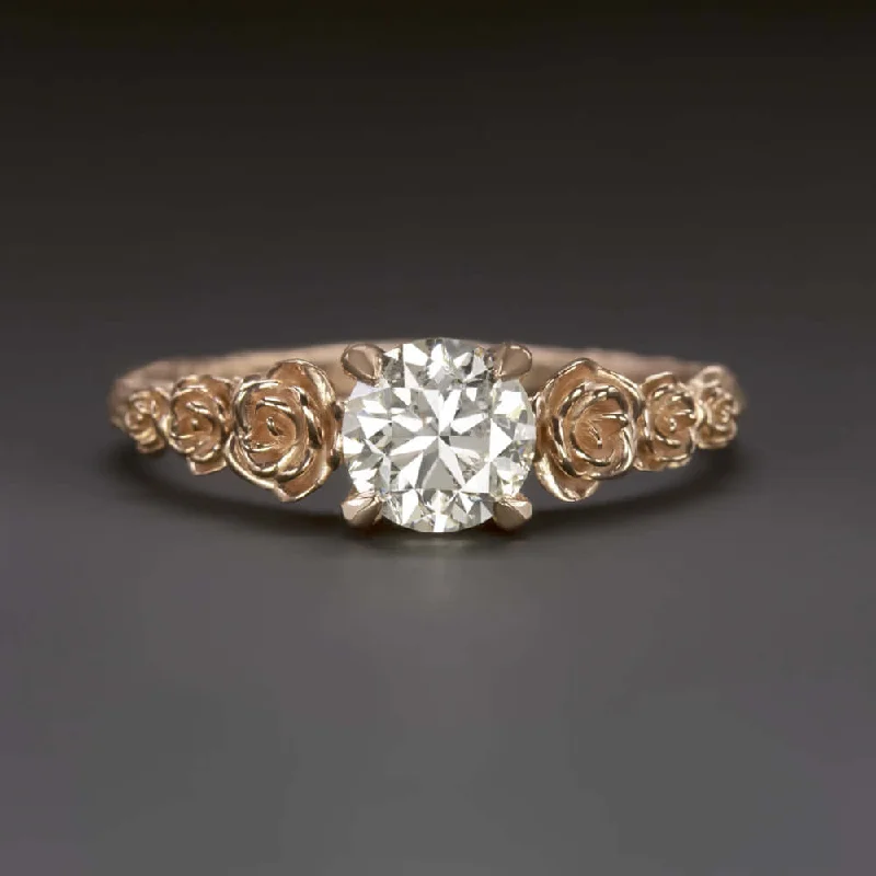 trendy engagement rings -1 CARAT DIAMOND ENGAGEMENT RING ROSE GOLD FLOWER FLORAL ROUND CUT BOHO COCKTAIL