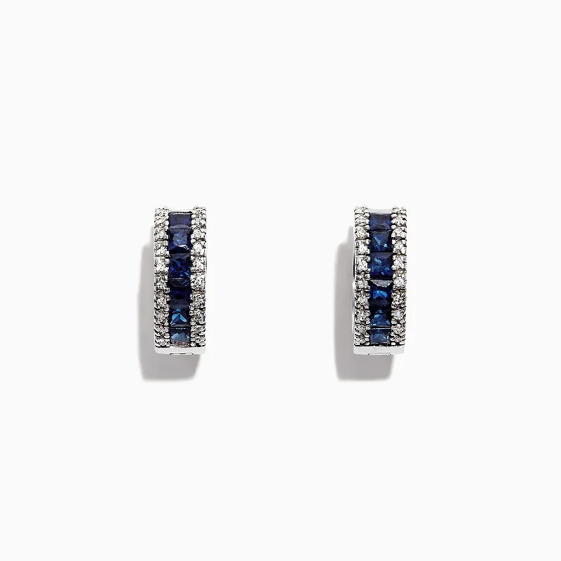 ladies earrings daily-Royale Bleu 14K Gold Sapphire and Diamond Hoop Earrings, 1.76 TCW