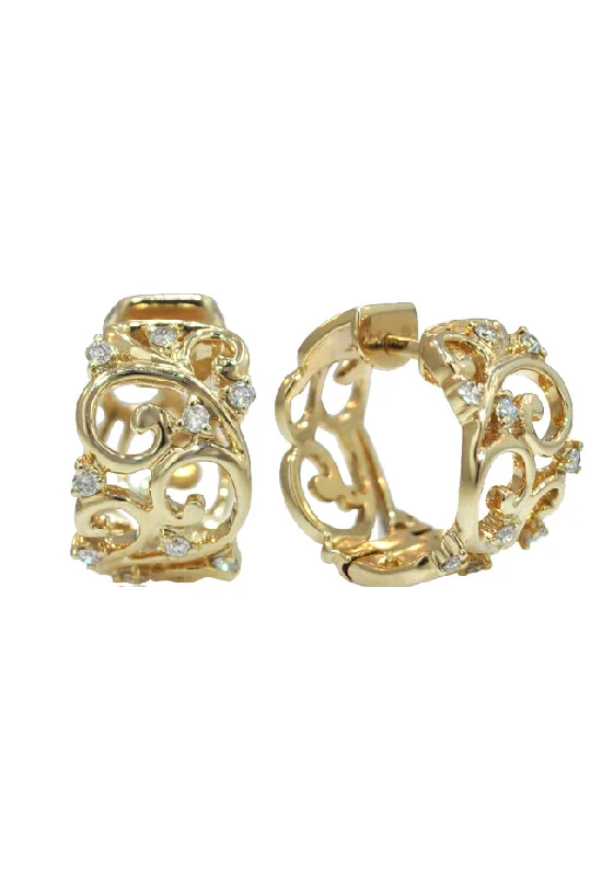 ladies earrings yellow-D'Oro 14K Yellow Gold Diamond Filigree Earrings, 0.21 TCW