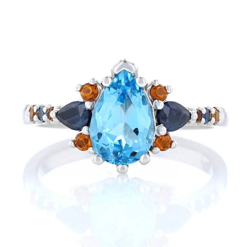 ladies rings art deco-Blue & Orange Cluster Ring