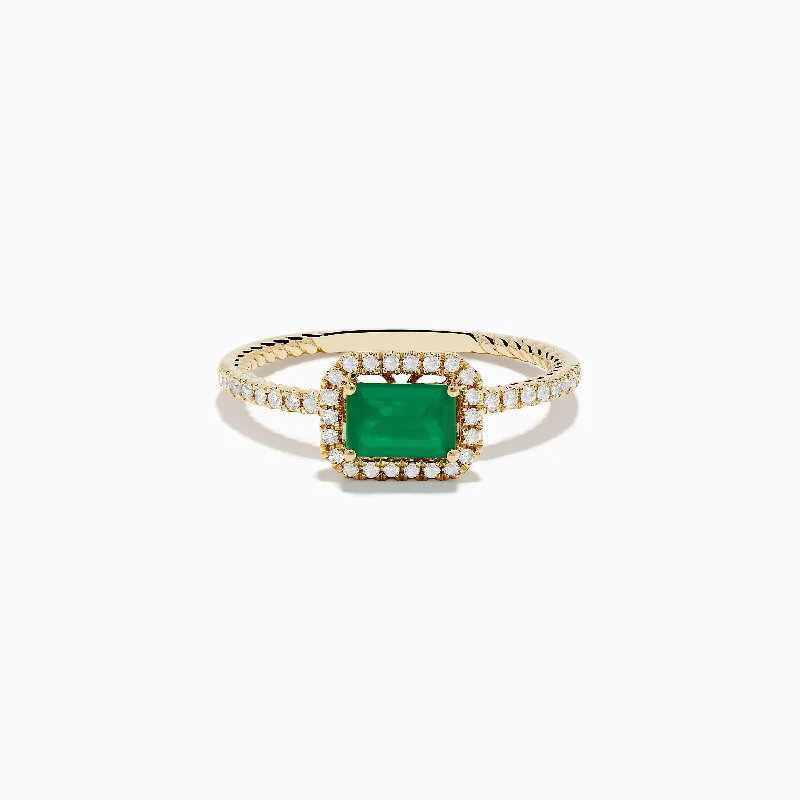 ladies rings couple-14K Yellow Gold Emerald and Diamond Ring