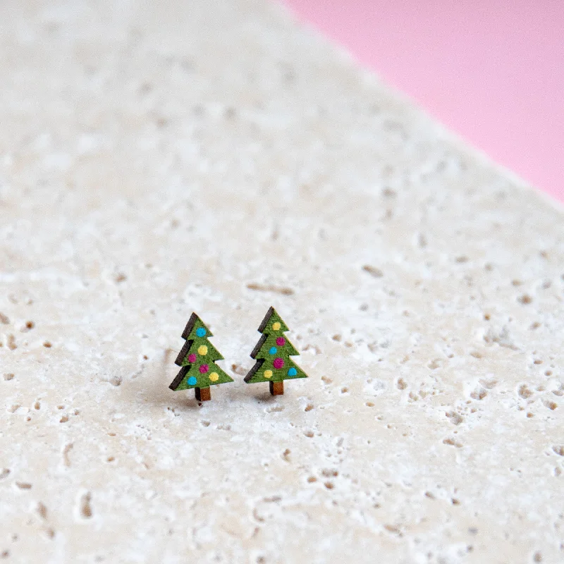 ladies earrings metallic-Little Christmas Tree Earrings