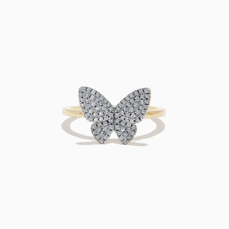 ladies rings ethical-Nature 14K Yellow Gold Diamond Butterfly Ring