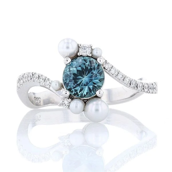 ladies rings care-Teal Montana Sapphire and Pearl Ring