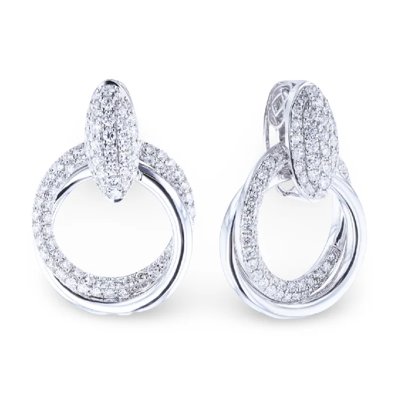 ladies earrings yellow gold-18KT WHITE GOLD 1.70CTW DIAMOND HOOP EARRINGS