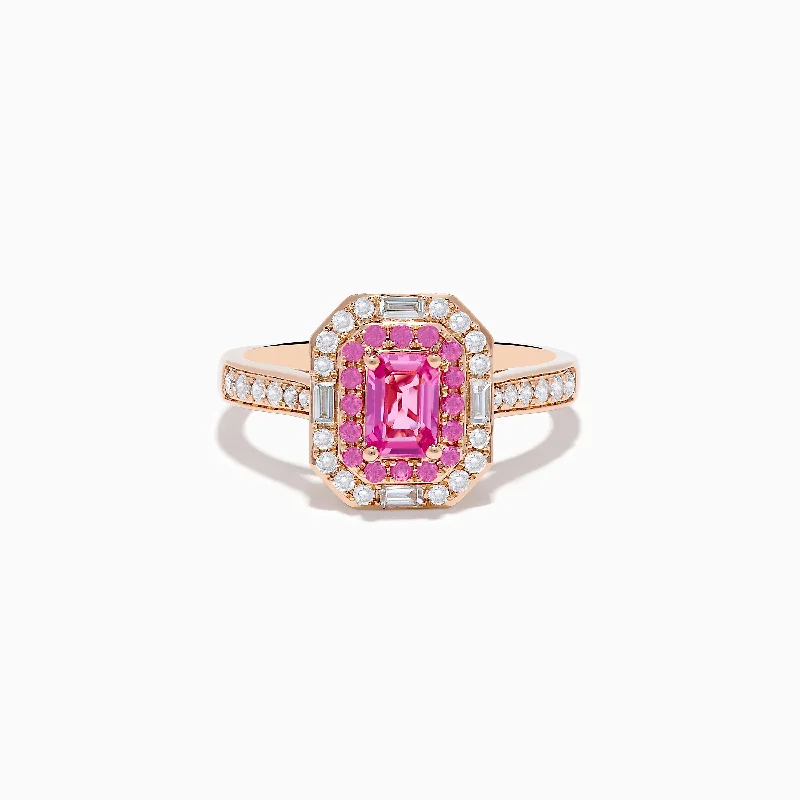 ladies rings materials-14K Rose Gold Pink Sapphire and Diamond Ring