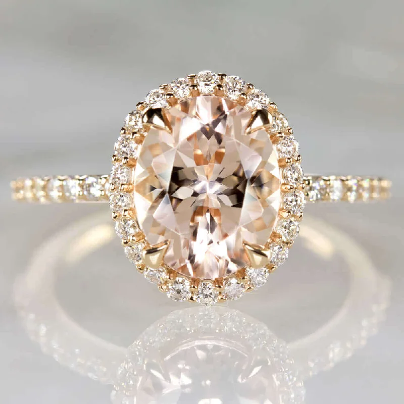 oval halo engagement rings -2.3c OVAL CUT HALO MORGANITE .40c DIAMOND ENGAGEMENT RING PINK ROSE GOLD NATURAL