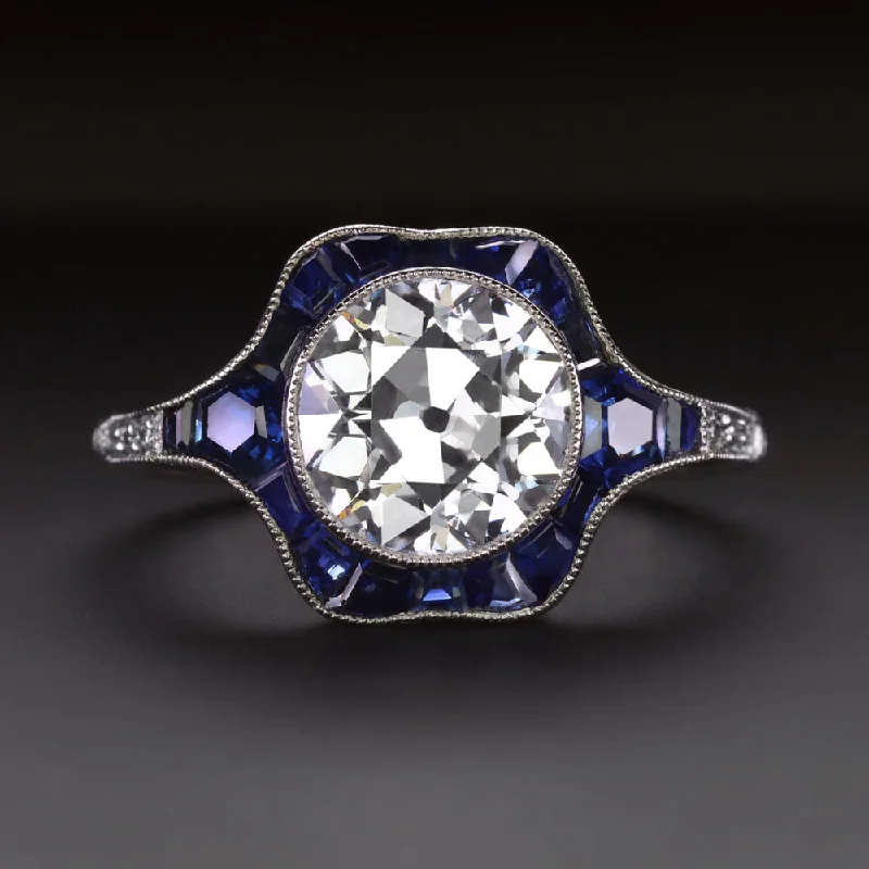 platinum engagement rings -2 CARAT OLD EUROPEAN CUT DIAMOND ENGAGEMENT RING SAPPHIRE PLATINUM VINTAGE STYLE