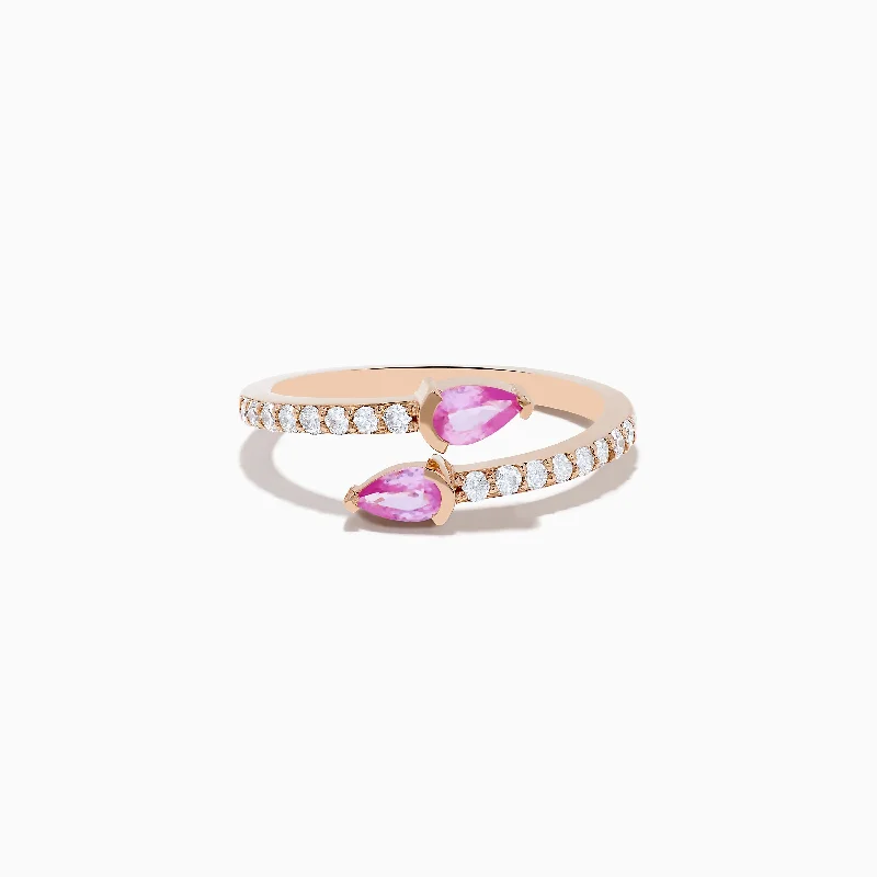 ladies rings yellow gold-14K Rose Gold Pink Sapphire and Diamond Bypass Ring