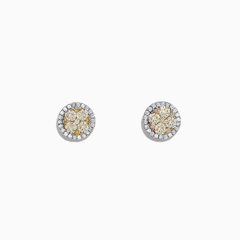 ladies earrings latest-Canare 14K Two-Tone Gold Yellow and White Diamond Earrings, 1.08 TCW