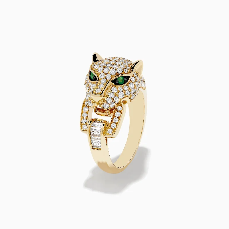 ladies rings joy-Signature 14K Yellow Gold Diamond and Emerald Panther Ring