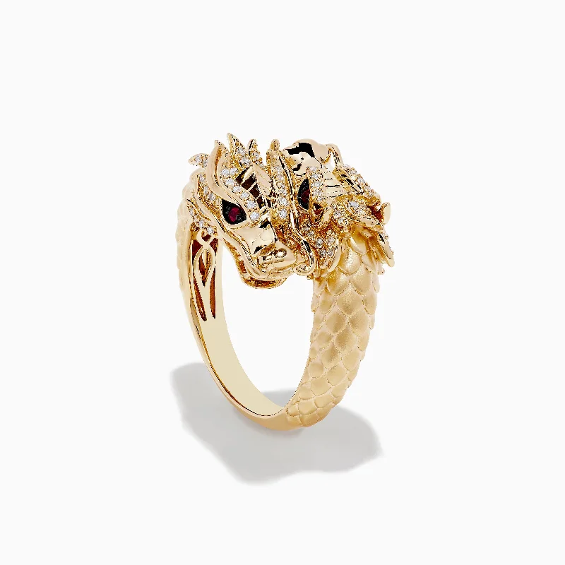 ladies rings shiny-Safari 14K Yellow Gold Ruby and Diamond Dragon Ring