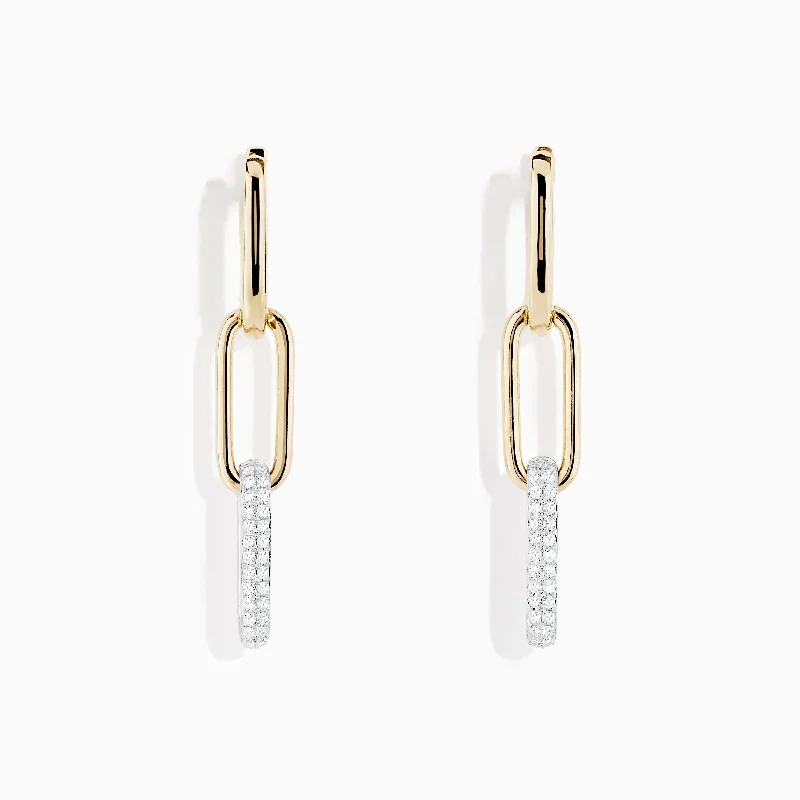 ladies earrings short-Duo 14K Two Tone Gold Diamond Drop Earrings