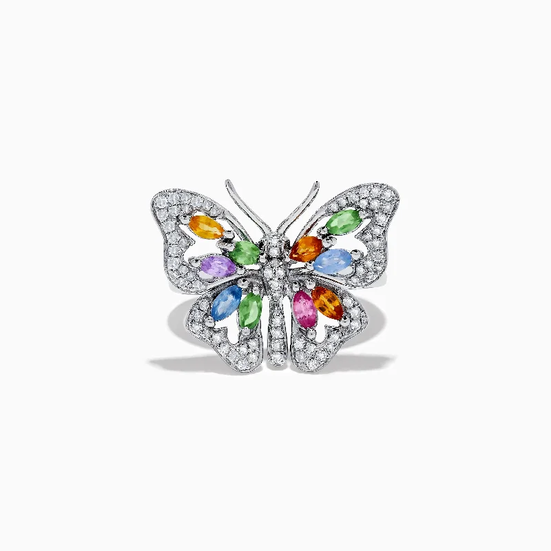 ladies rings mother’s day-Watercolors 14K Gold Multi Sapphire and Diamond Butterfly Ring