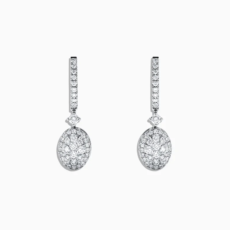 ladies earrings nickel free-Bouquet 14K White Gold and Diamond Drop Earrings, 0.85 TCW