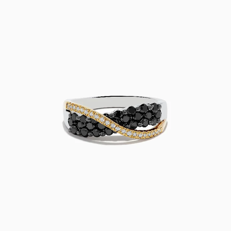 ladies rings travel friendly-14K Two-Tone Gold Black and White Diamond Crossover Ring