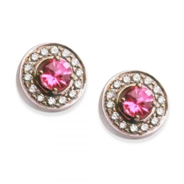 ladies earrings joy-Pink Sapphire diamond halo stud earrings