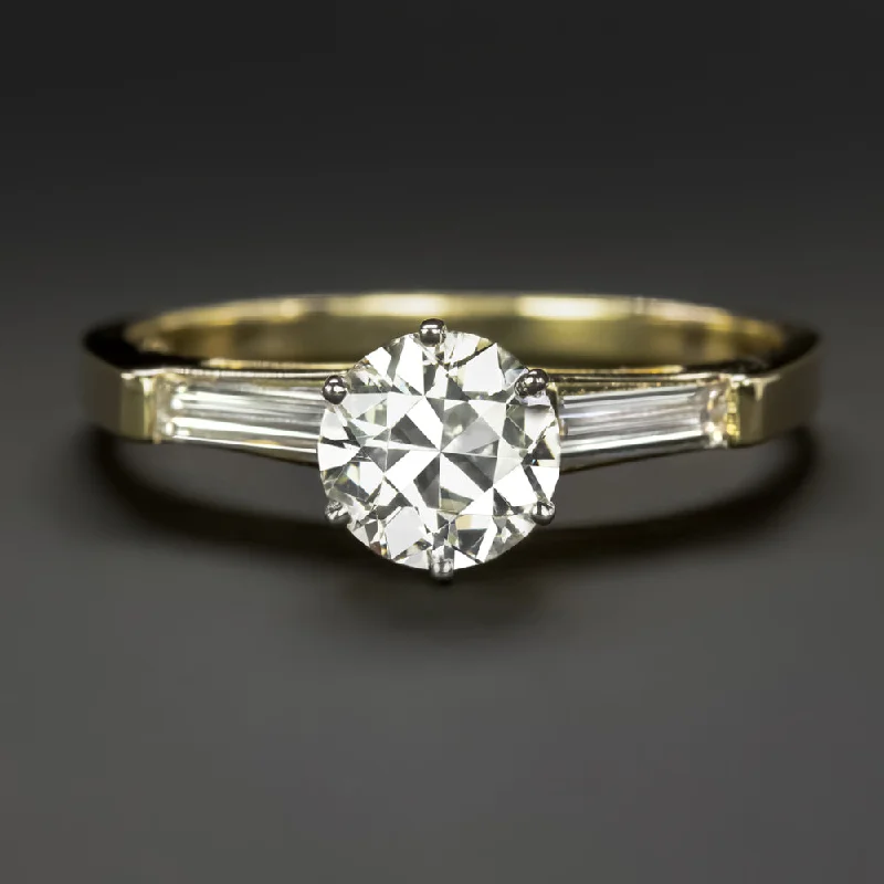 diamond engagement rings -1 CARAT DIAMOND ENGAGEMENT RING ROUND CUT 14k YELLOW GOLD BAGUETTE ACCENTS 1ct