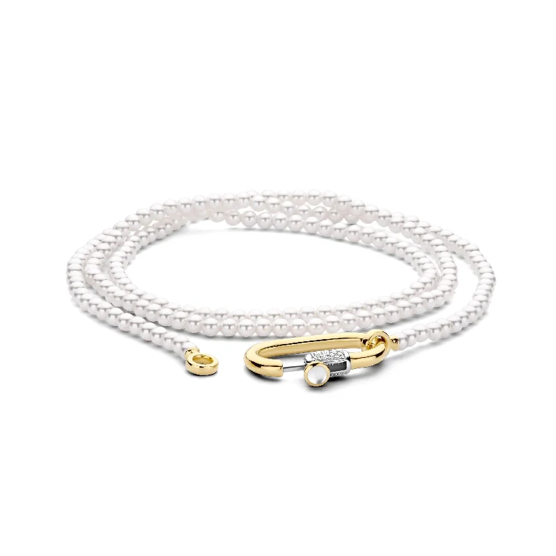 Ladies bracelets fate charm -Ti Sento 18ct Yellow Gold Vermeil Two-Row Pearl Bracelet