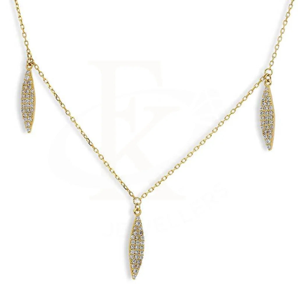 Ladies necklaces hand sparkle -Sterling Silver 925 Gold Plated Leaf Necklace - FKJNKLSL2881