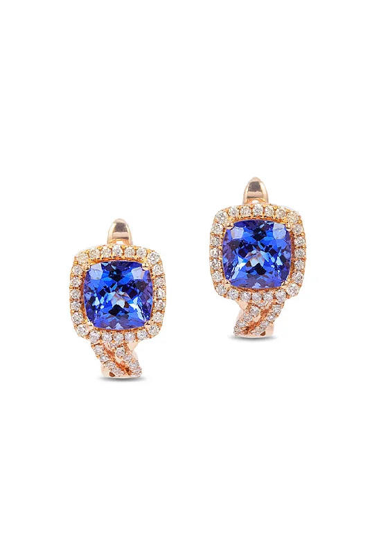 ladies earrings moon-14K Rose Gold Tanzanite and Diamond Earrings, 2.19 TCW