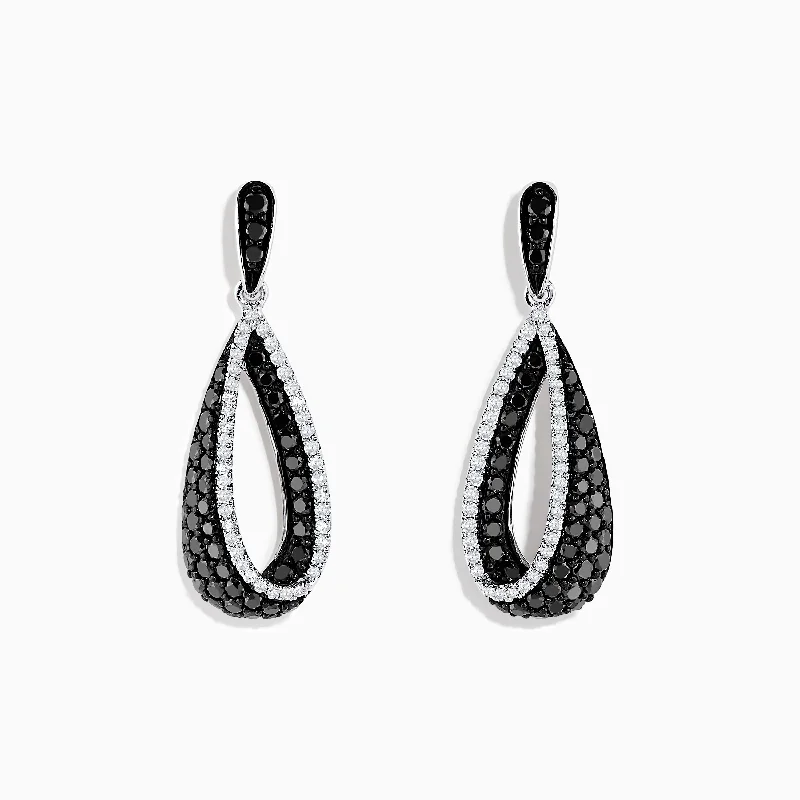 ladies earrings brushed-14K White Gold Black and White Diamond Earrings, 1.30 TCW