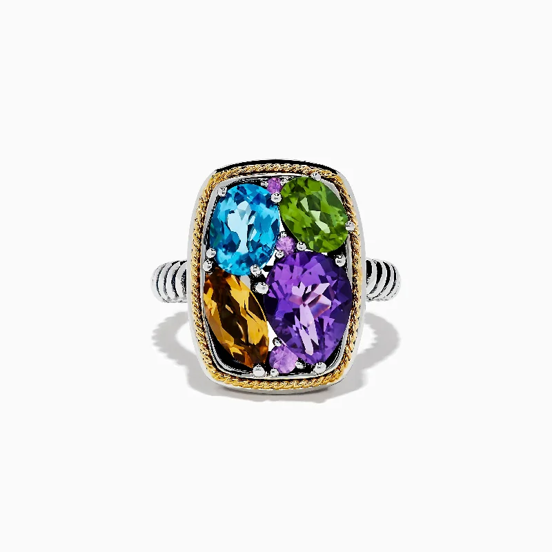 ladies rings animal-Mosaic 925 Sterling Silver & 18K Gold Multi Color Ring