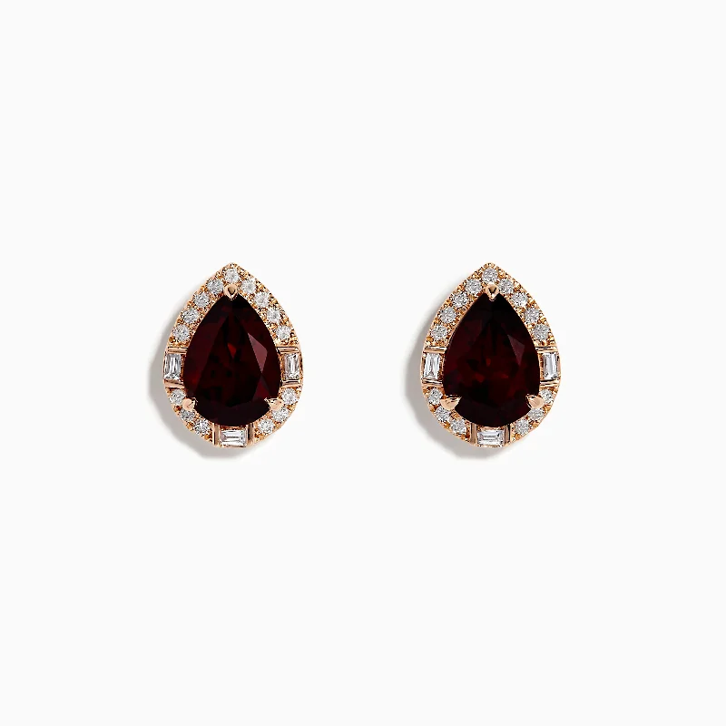 ladies earrings graduation-14K Rose Gold Garnet and Diamond Earrings