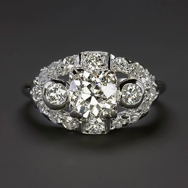 non-diamond engagement rings -1.66ct VINTAGE DIAMOND ENGAGEMENT RING OLD EUROPEAN CUT PLATINUM COCKTAIL ESTATE