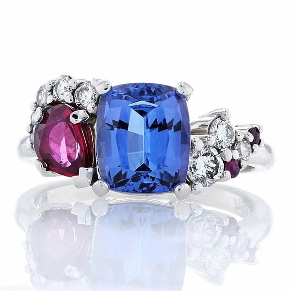 ladies rings modern classic-Ruby & Tanzanite Cluster Ring