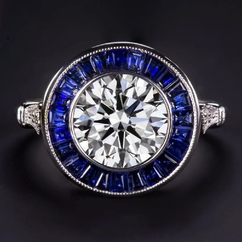 gold engagement rings -2.31ct LAB CREATED DIAMOND SAPPHIRE ENGAGEMENT RING VINTAGE STYLE TARGET HALO