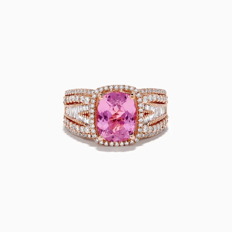 ladies rings simple-14K Rose Gold Kunzite and Diamond Ring