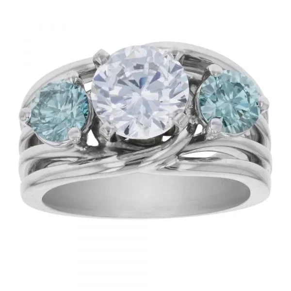 ladies rings materials-Diamond ring with blue accent diamonds