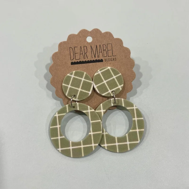 ladies earrings auction-Dear Mabel Handmade - Green Check Earrings*