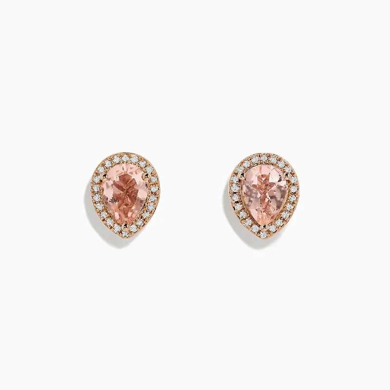 ladies earrings chain-Blush 14K Rose Gold Morganite and Diamond Earrings, 2.07 TCW