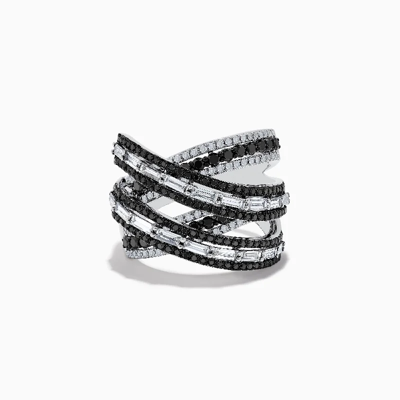 ladies rings princess-14K White Gold Black and White Diamond Criss Cross Ring